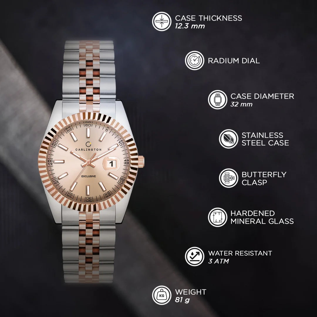 Exclusive 8811 Two Tone Rose Ladies Analog Watch