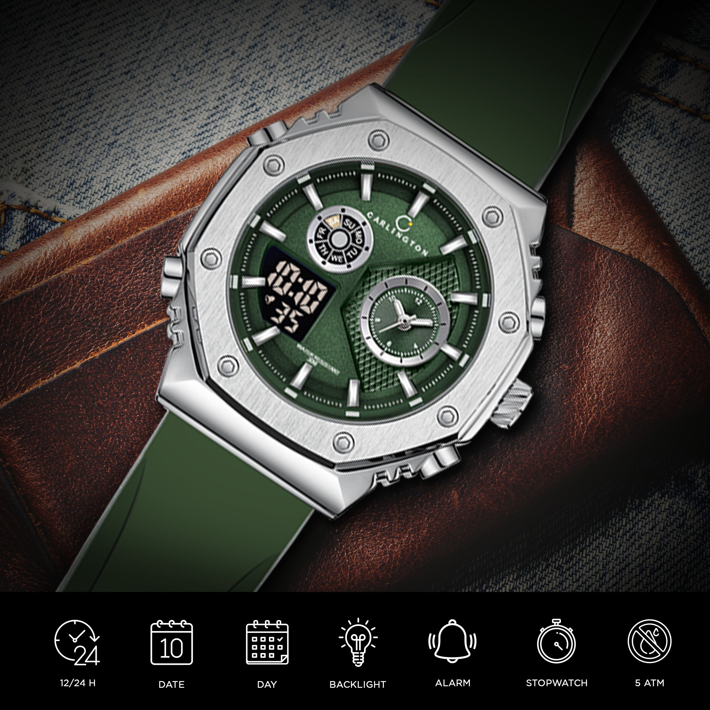 Exclusive 7711 Green Gents Analog Wrist Watch